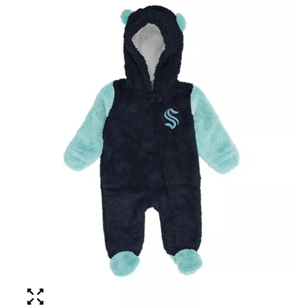 Nwt NHL SEATTLE KRAKEN BABY sleeper Teddy Onesie 3-6 Mon Fan Newborn Christmas